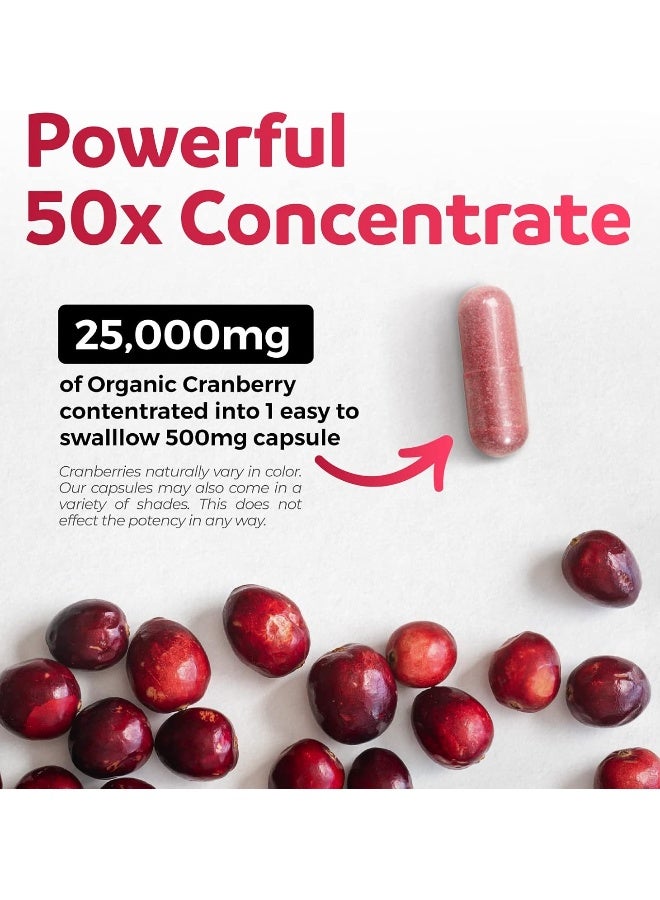 PURE CO Organic Cranberry Pills - 50:1 Concentrate Equals 25,000mg of Fresh Cranberries (Vegan) for Urinary Tract Health & Kidney Cleanse - Cranberry Pills for Women - UTI Support Supplement - 60 Capsules - Image 2